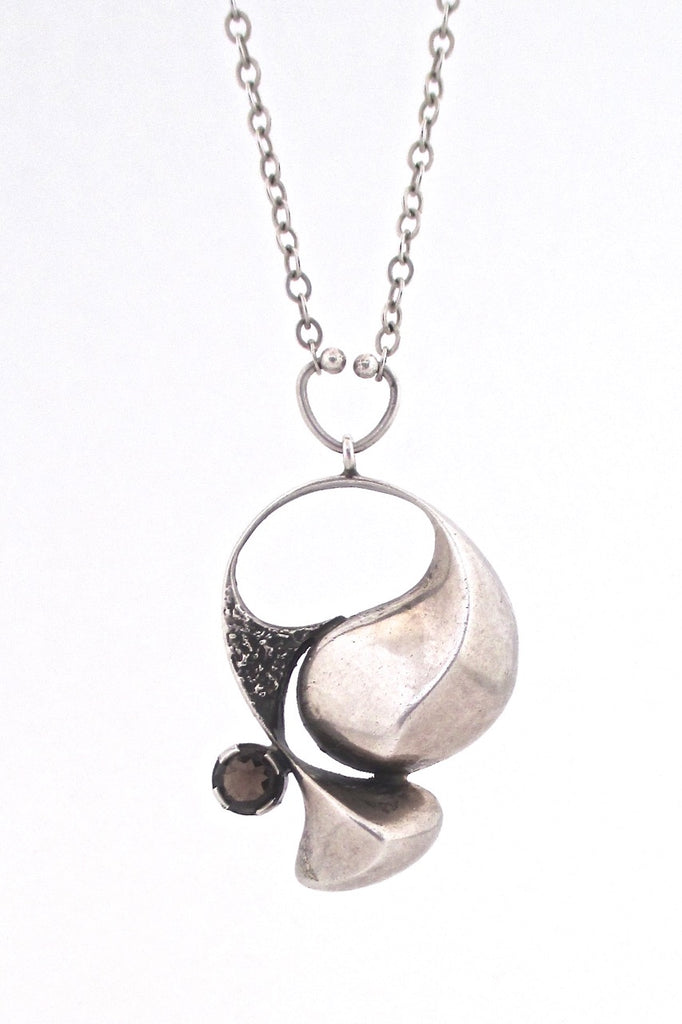 detail Sten and Laine Finland vintage silver smoky quartz pendant necklace Scandinavian Modernist design