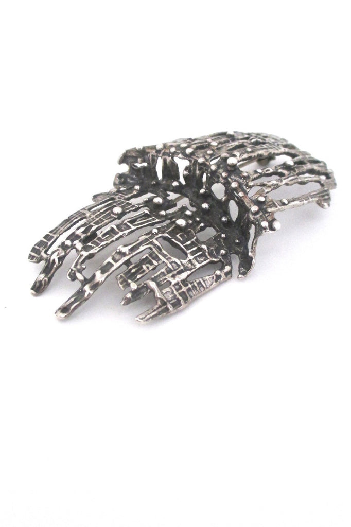 Studio Else and Paul Norway vintage Scandinavian modernist large sterling silver brutalist brooch