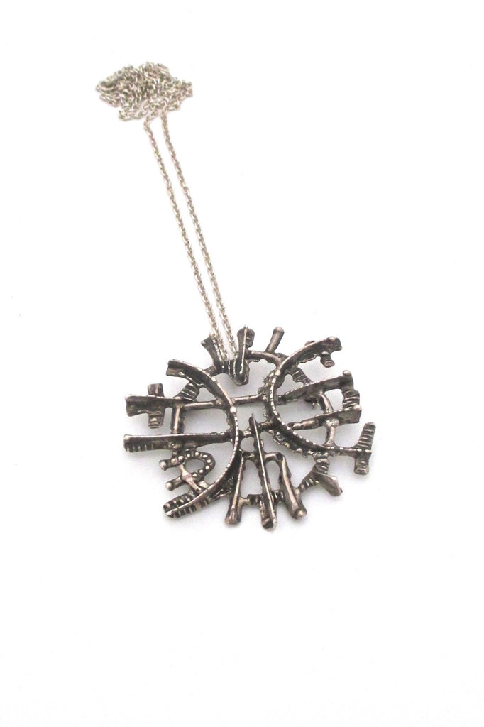 Studio Else Paul Norway vintage brutalist silver large pendant necklace brooch
