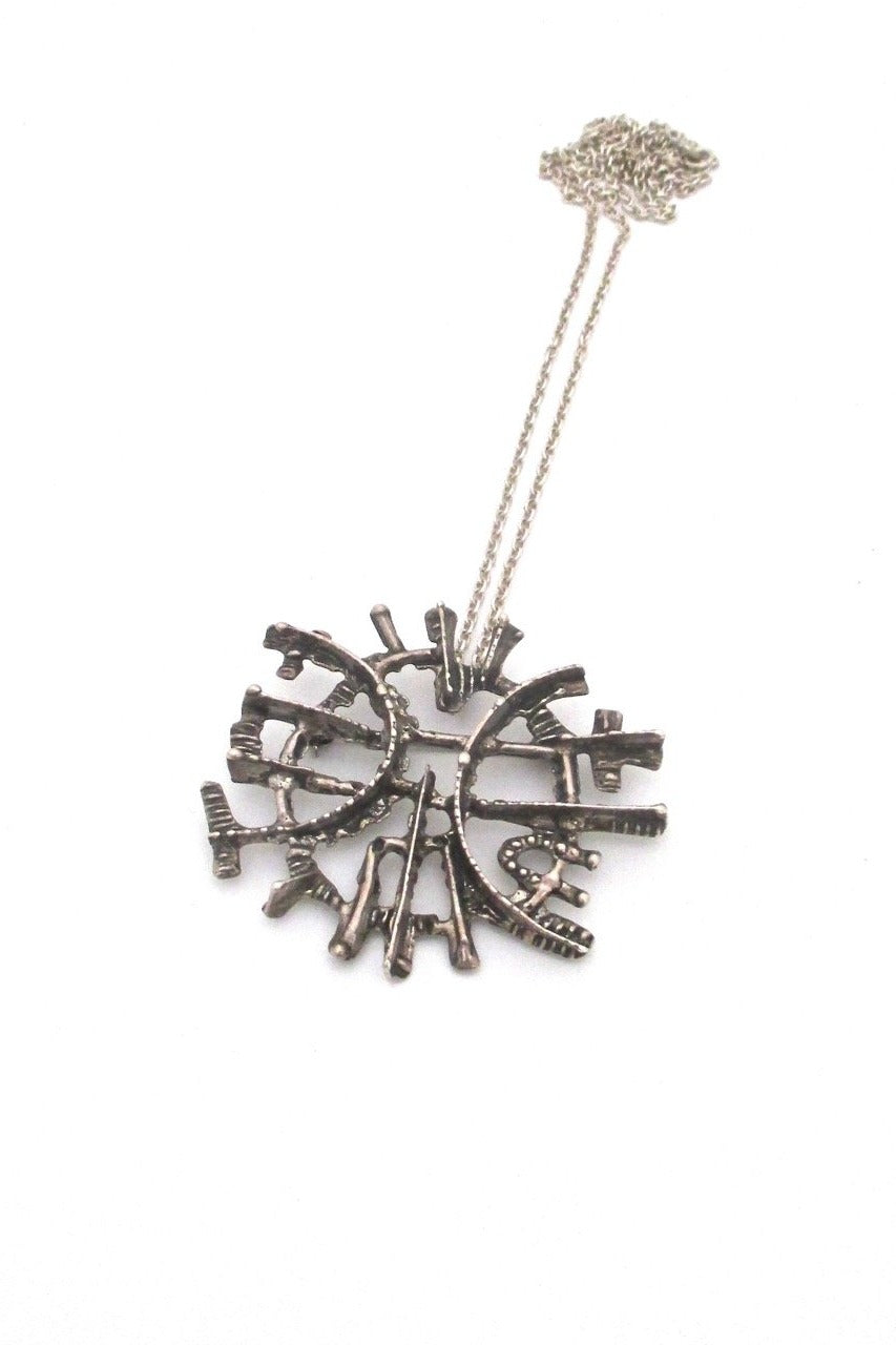 Studio Else Paul Norway vintage brutalist silver large pendant necklace brooch