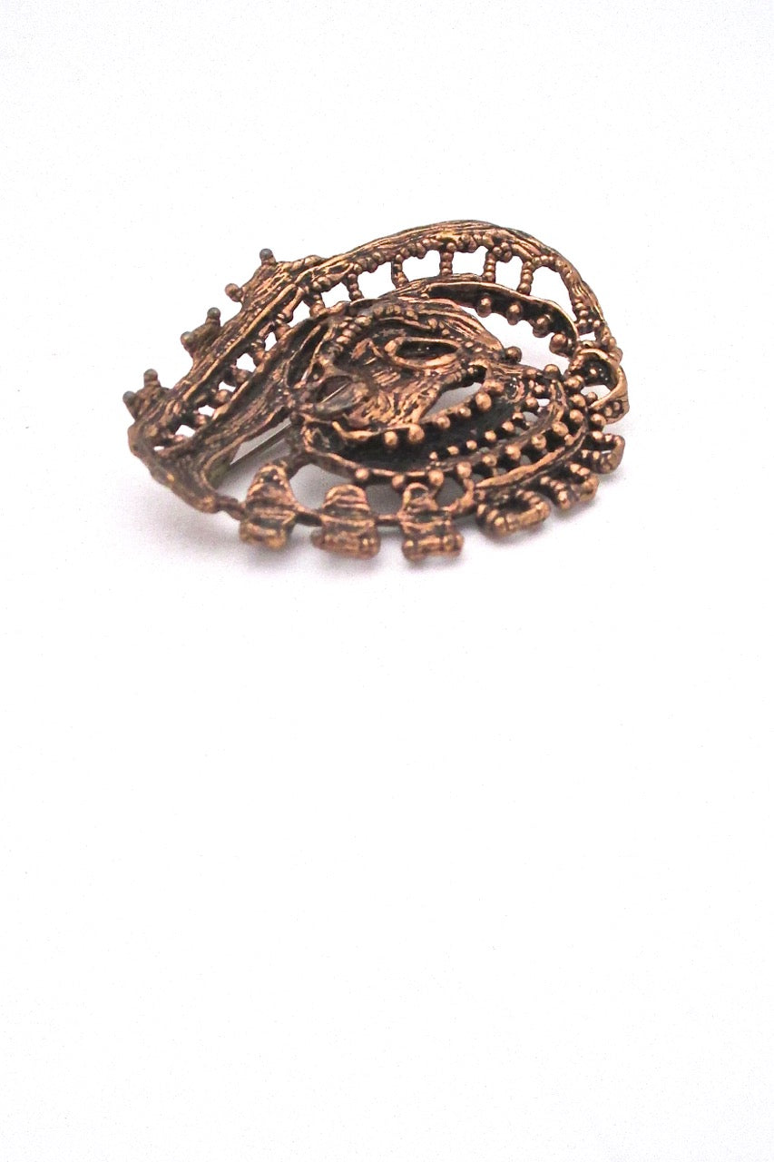 Studio Else and Paul Norway large vintage pierced bronze sculptural brooch Scandinavian Modernist jewelry design
