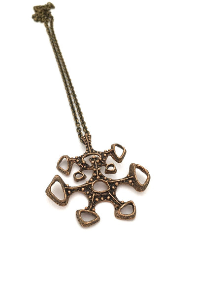 Studio Else & Paul Norway large vintage bronze kinetic pendant necklace Scandinavian Modernist jewelry design