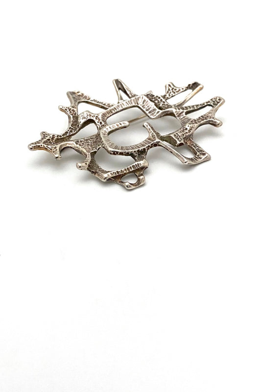 Studio Else and Paul Norway large vintage silver brutalist openwork brooch Scandinavian Modernist jewelry design