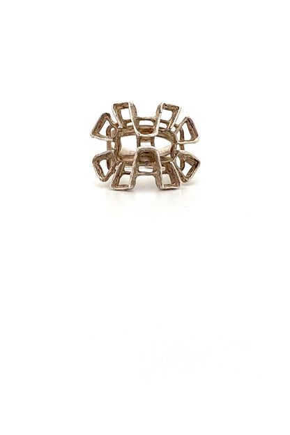 Studio Else and Paul Norway vintage silver large openwork brutalist ring Scandinavian Modernist jewelry design