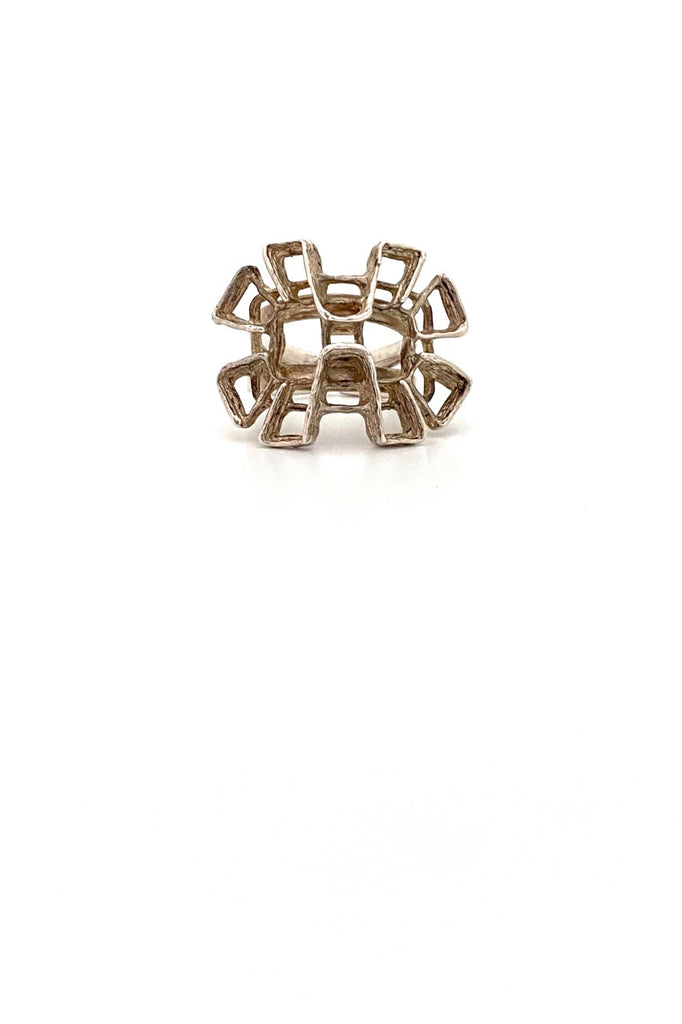 Studio Else and Paul Norway vintage silver large openwork brutalist ring Scandinavian Modernist jewelry design
