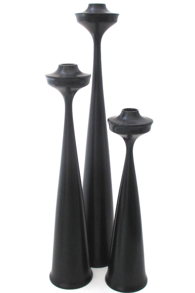 Vintage Scandinavian Modern set of sculptural wood candle holders made in Sweden