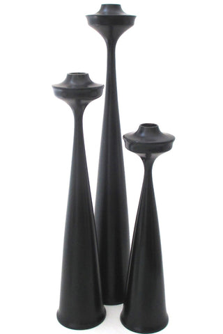 Vintage Scandinavian Modern set of sculptural wood candle holders made in Sweden