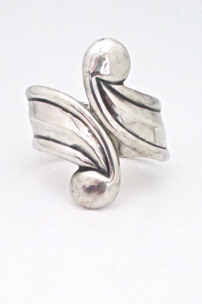 Taxco Mexico vintage sterling silver large modernist clamper bracelet mid century design