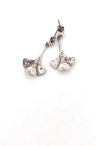 Theresia Hvorslev Sweden vintage silver stylized leaf drop earrings Scandinavian Modernist jewelry design