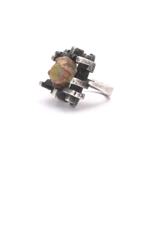 Thor Selzer Denmark large brutalist silver raw opal ring 1970s vintage Scandinavian Modernist jewelry