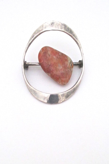 Tone Vigeland for Plus Studios Norway vintage Scandinavian Modernist silver natural stone large brooch