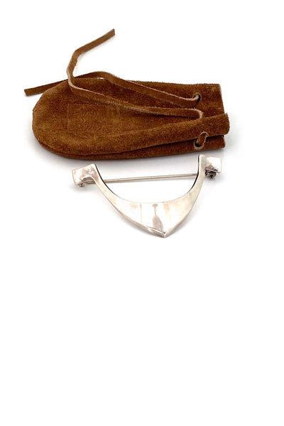 Tone Vigeland Plus Studio Norway vintage silver Hook brooch original leather pouch