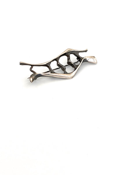 J Tostrup Norway vintage heavy silver openwork brooch Gudmund Elvestad Scandinavian Modernist design