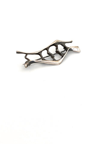 J Tostrup Norway vintage heavy silver openwork brooch Gudmund Elvestad Scandinavian Modernist design