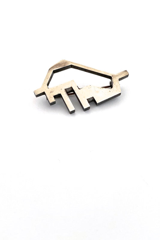 Tostrup Norway vintage silver abstract bull brooch Gudmund Elvestad rare Scandinavian Modernist jewelry design