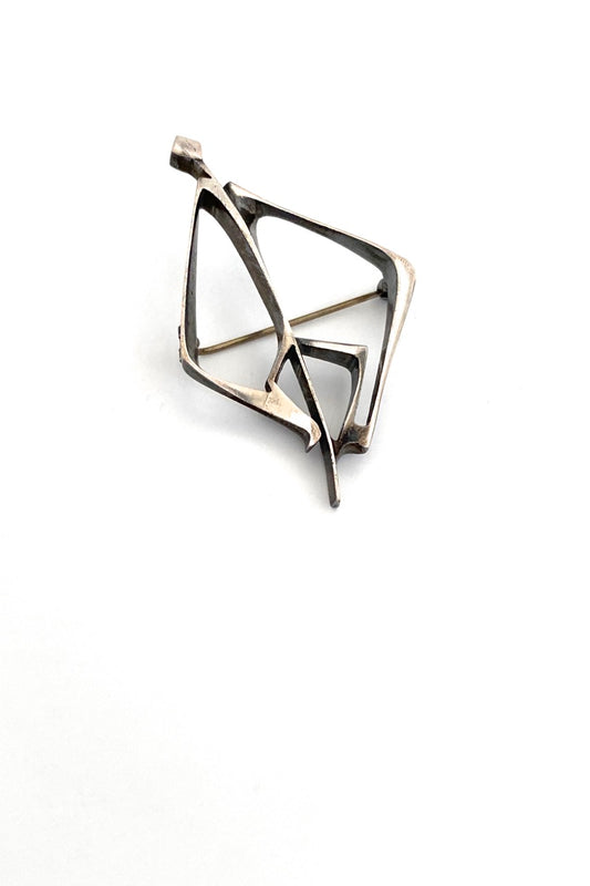 J Tostrup Norway vintage silver openwork brooch Gudmund Elvestad Scandinavian Modernist jewelry design
