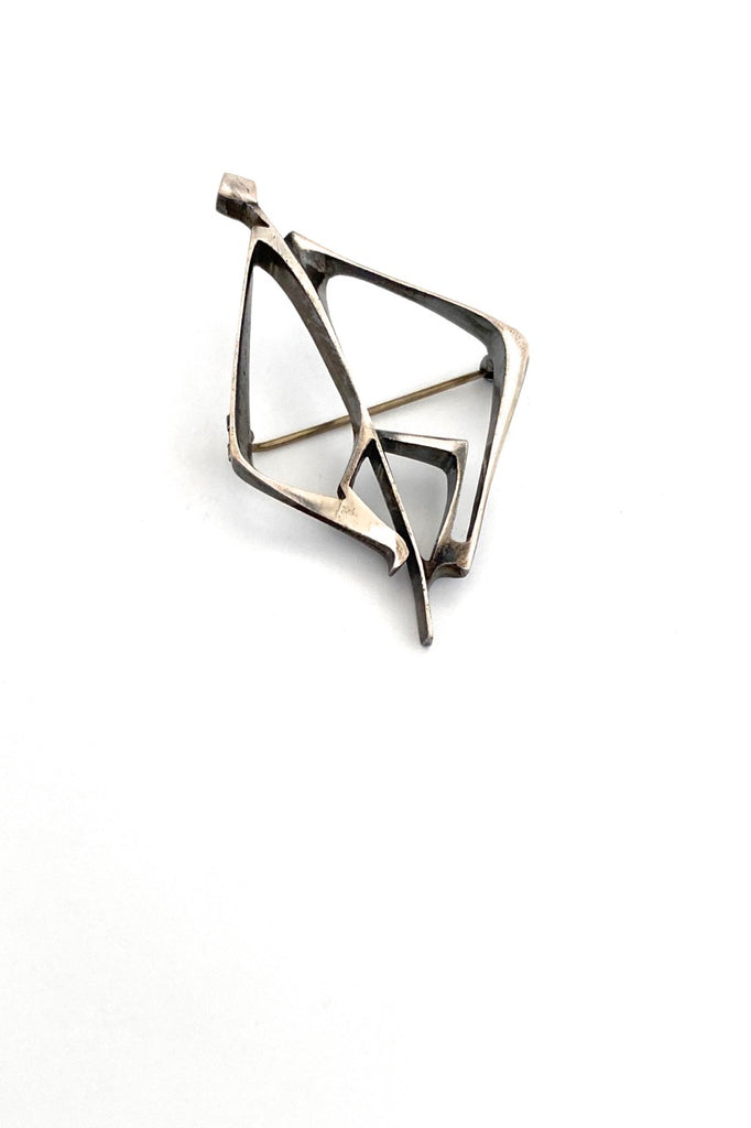 J Tostrup Norway vintage silver openwork brooch Gudmund Elvestad Scandinavian Modernist jewelry design