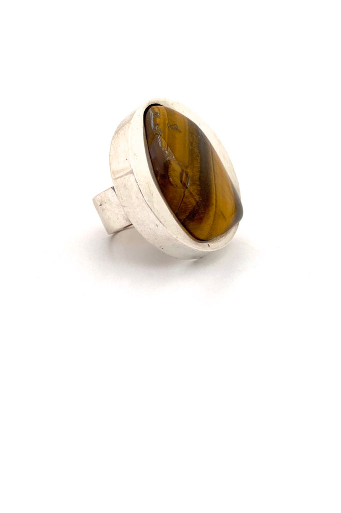 Uni David-Andersen Norway extra large vintage silver tiger eye ring Marianne Berg Scandinavian Modernist jewelry design