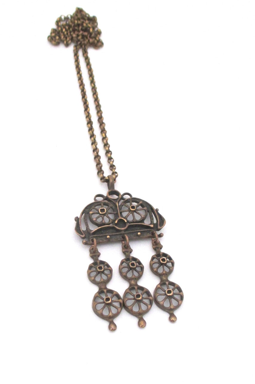 Uni David Andersen Norway vintage kinetic brutalist bronze pendant necklace Unn Tangerud