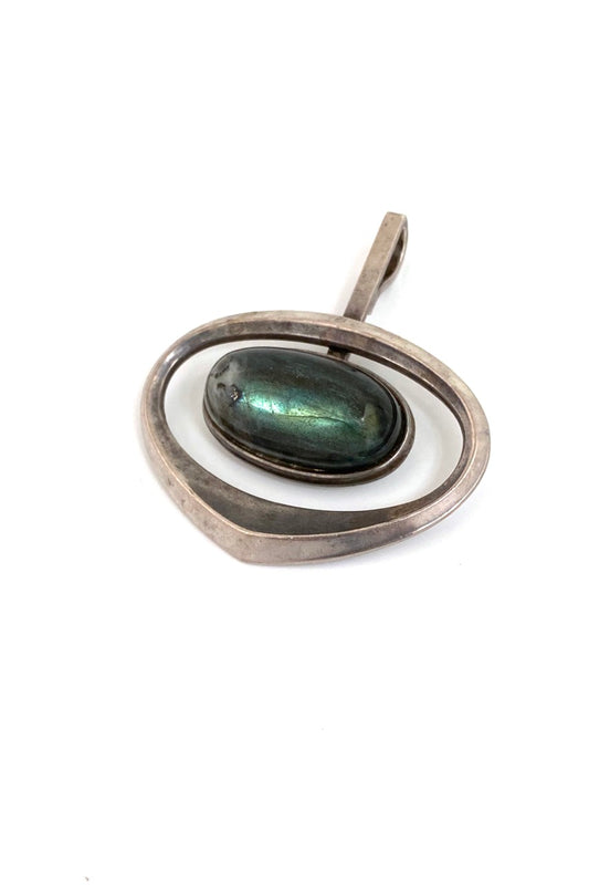 David-Andersen Norway large vintage silver labradorite pendant for necklace Scandinavian Modernist jewelry design