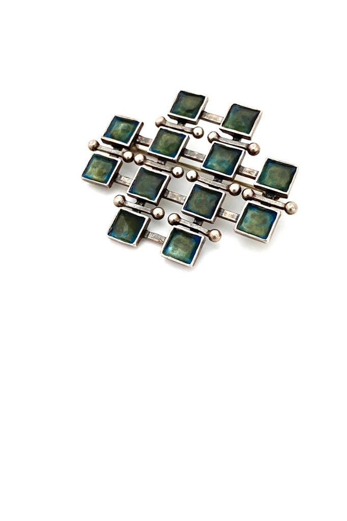 Uni David-Andersen Norway vintage silver enamel brooch Marianne Berg Scandinavian Modernist jewelry design