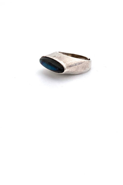Uni David-Andersen Norway vintage silver labradorite ring Scandinavian Modernist jewelry design