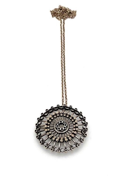 Uni David-Andersen Norway vintage silver starburst pendant brooch necklace Marianne Berg Scandinavian Modernist jewelry design