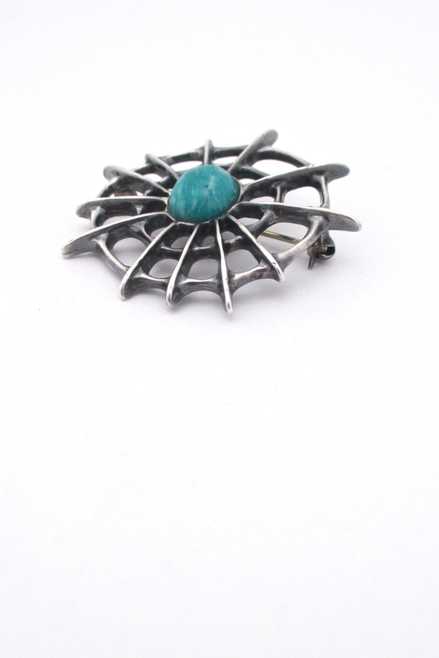 Uni David-Andersen Norway vintage silver amazonite spider web brooch Troll series