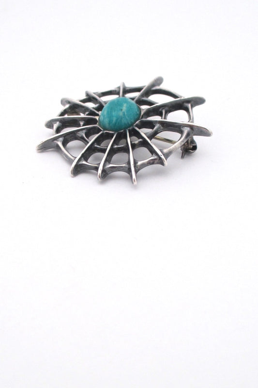 Uni David-Andersen Norway vintage silver amazonite spider web brooch Troll series
