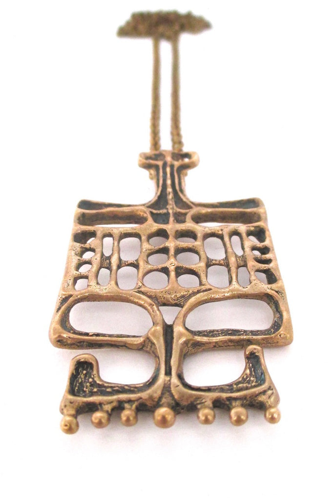 Unn Tangerud for Uni David-Andersen Norway vintage mid century sculptural bronze pendant necklace