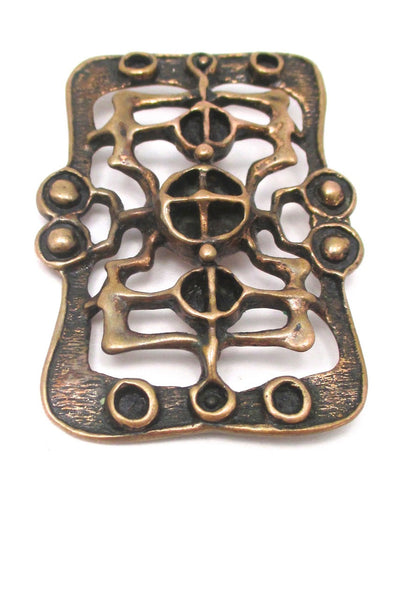 Unn Tangerud for Uni David Andersen Norway vintage brutalist bronze pendant brooch