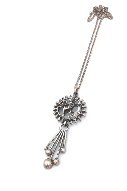 Hannu Ikonen for Valo Koru Finland vintage silver kinetic pendant necklace 1972 Scandinavian Modernist jewelry design