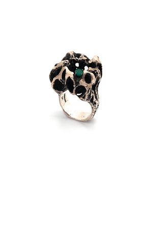 Walter Schluep Canada vintage extra large brutalist silver emerald ring Canadian Modernist jewelry design