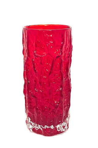 Whitefriars England large 9 inch ruby red bark vase Geoffrey Baxter mid century design