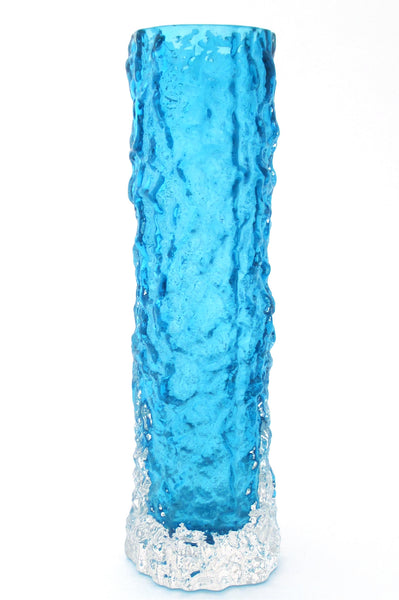 Whitefriars England vintage cased glass bark vase in kingfisher blue by Geoffrey Baxter