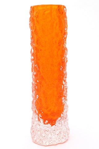 Whitefriars England vintage cased glass bark vase in tangerine by Geoffrey Baxter