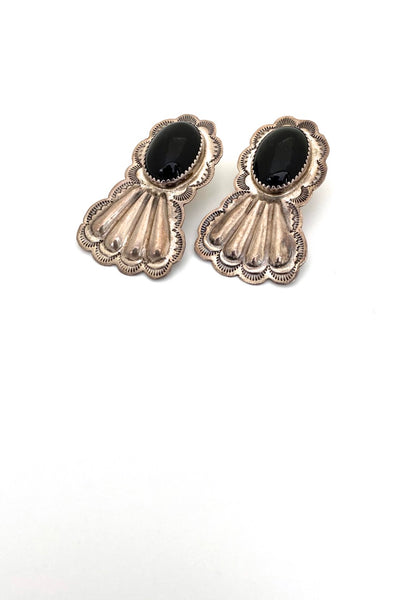 Will Denetdale large silver onyx Navajo earrings