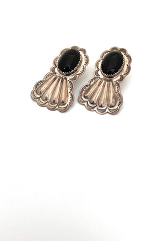 Will Denetdale large silver onyx Navajo earrings