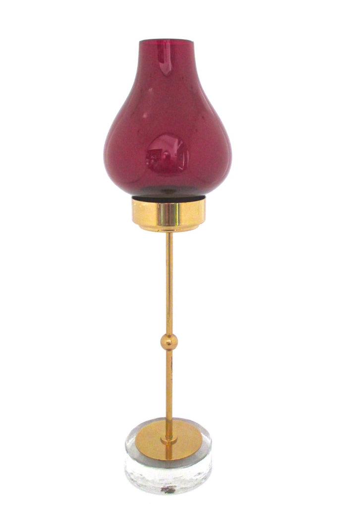 Ystad Metall Sweden vintage mid century modern brass glass shade candle holder by Gunnar Ander