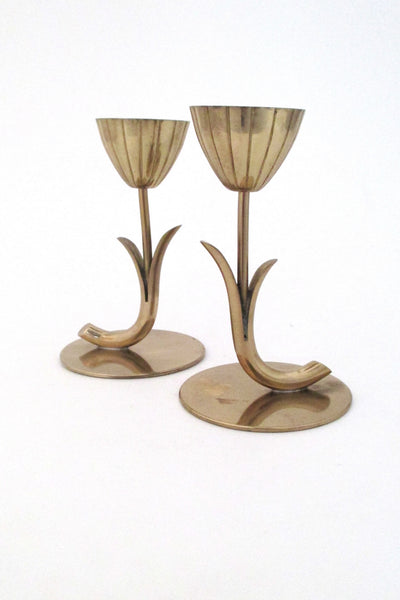 Ystad Metall Sweden vintage modernist brass candle holders by Gunnar Ander