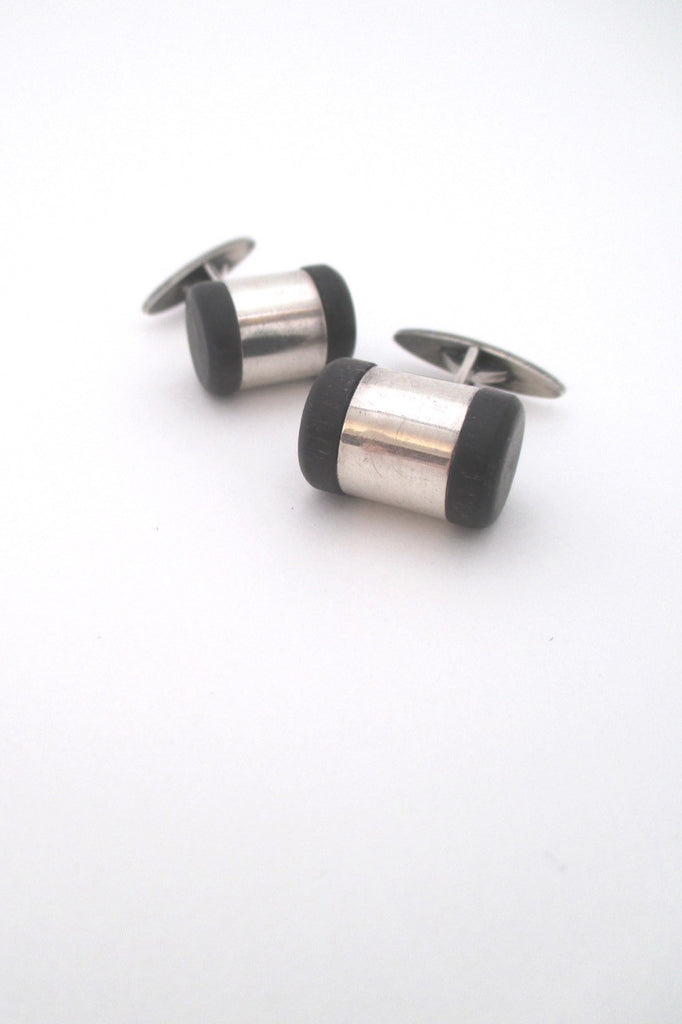 aarikka Finland vintage modernist silver and wood cufflinks 