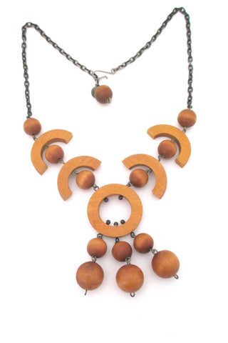 aarikka Finland large yellow dyed wood Scandinavian Modern kinetic necklace