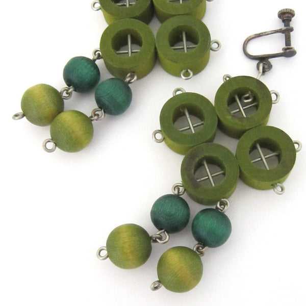 aarikka Finland vintage multi greens drop earrings