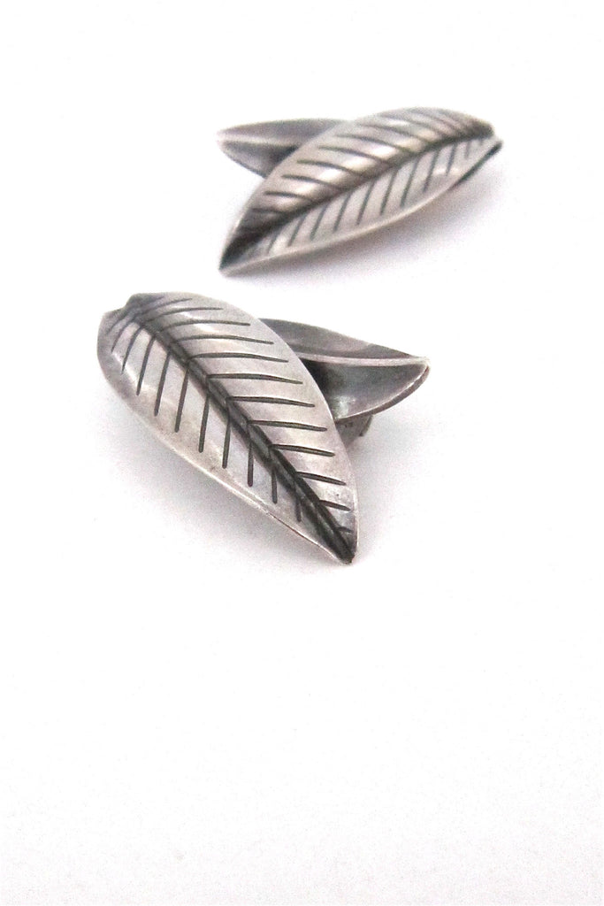 Anton Michelsen, Denmark vintage sterling silver leaves ear clips