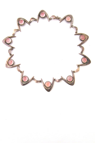 Arne Johansen, Denmark sterling silver & rose quartz boomerang necklace