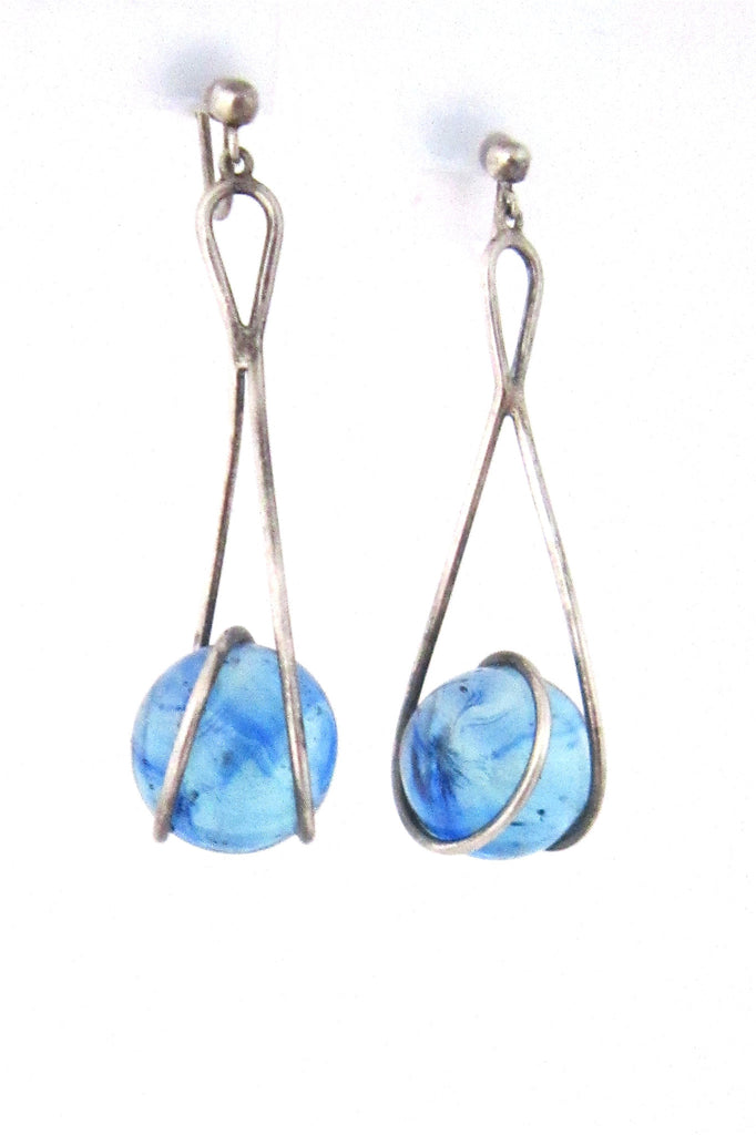 Bent Knudsen, Denmark sterling silver and aqua glass kinetic earrings
