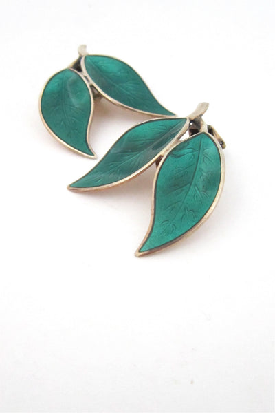 David-Andersen Norway vintage sterling enamel leaf earrings by Willy Winnaess