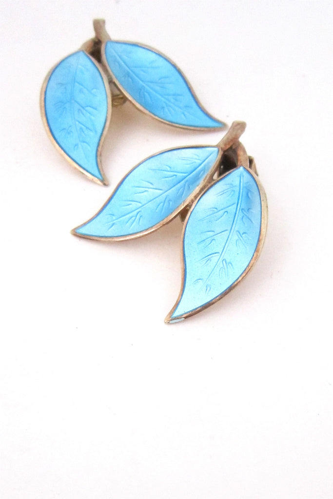David-Andersen Norway vintage sterling enamel leaf earrings by Willy Winnaess