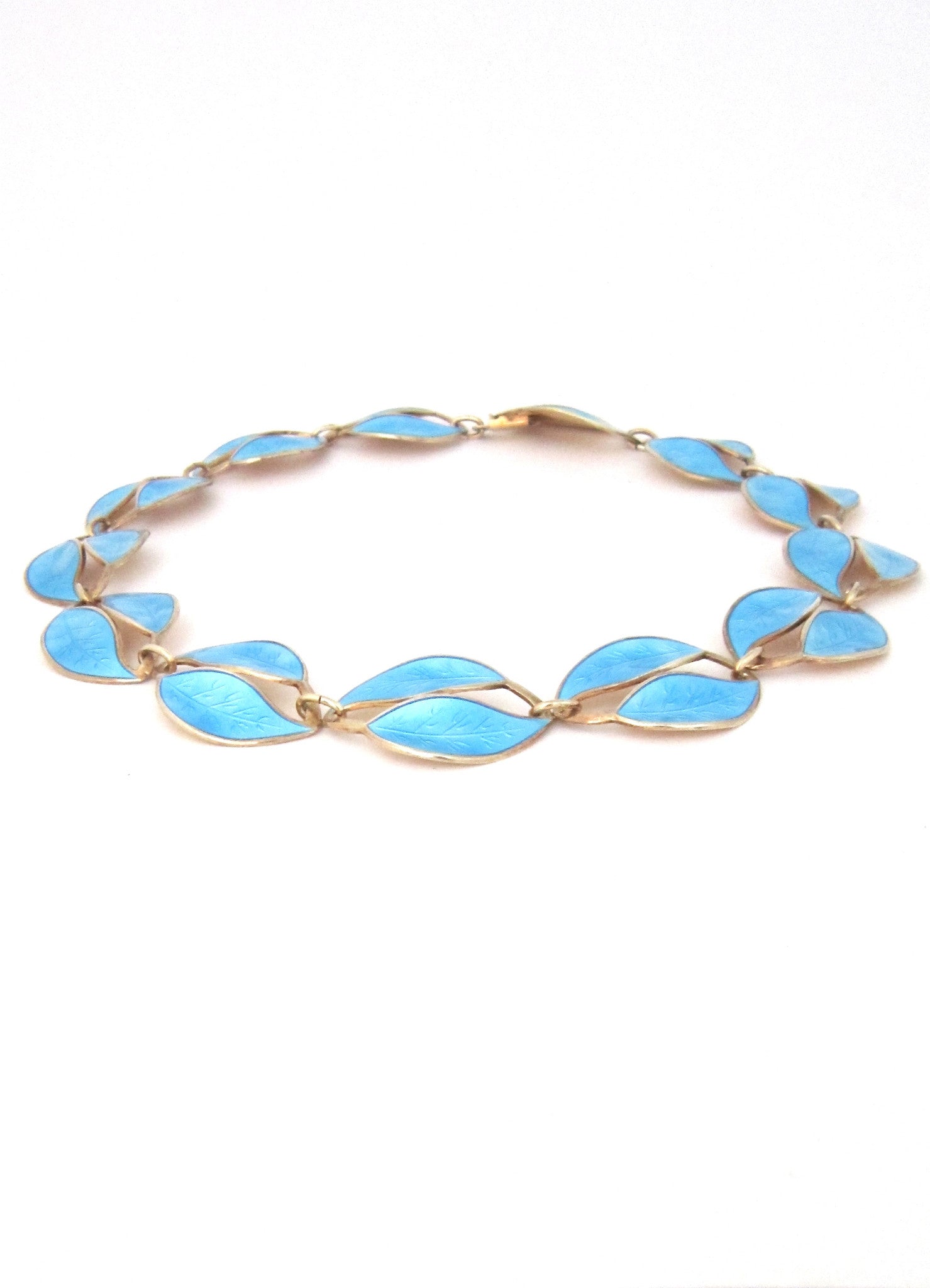 David-Andersen Norway vintage sterling enamel leaf necklace by Willy Winnaess