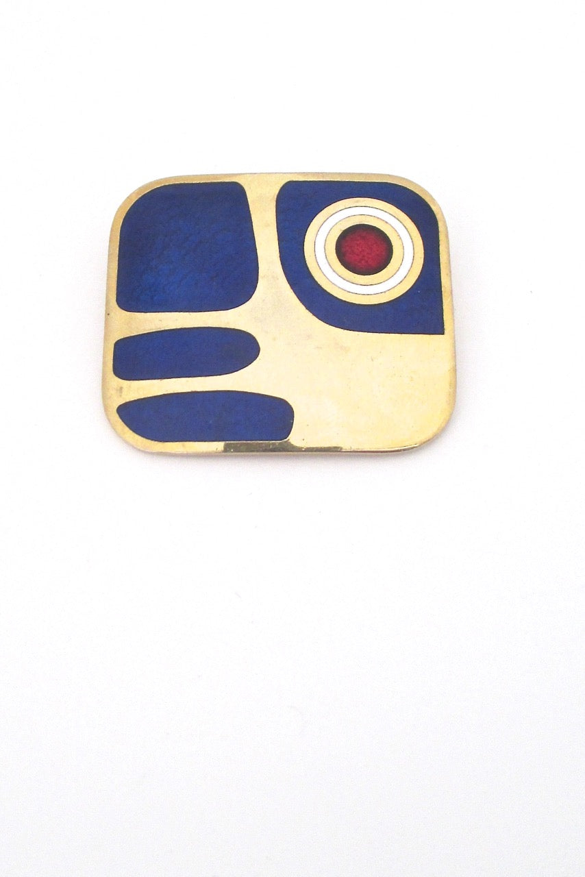 de Passille Sylvestre Canada vintage mid century enamel red sun brooch